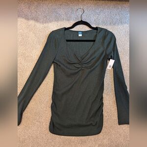 Maternity Fitted Cinched-Front Rib-Knit T-Shirt